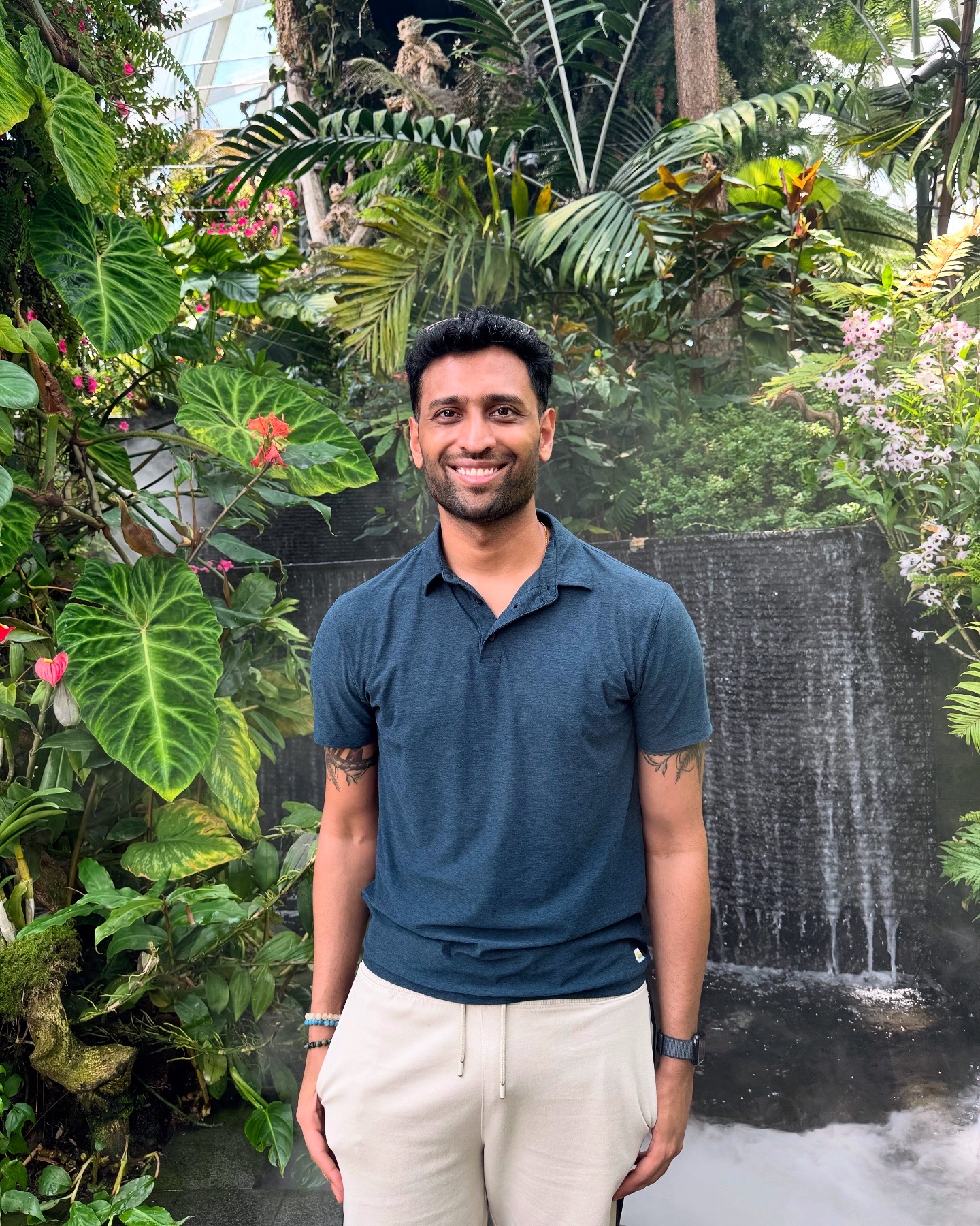 Blue polo shirt in natural outdoor setting